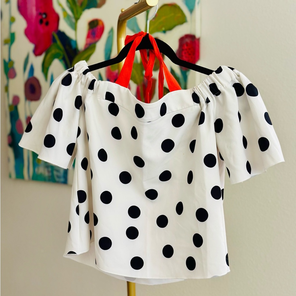 ZARA Basics Polka Dot Off-Shoulder Top
